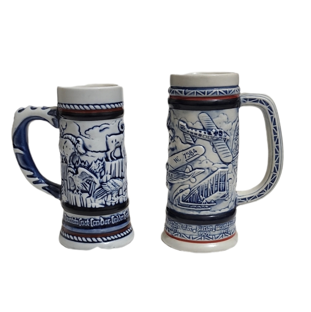 2  Vintage Avon Mini ceramic Beer  steins 1982 & 1983